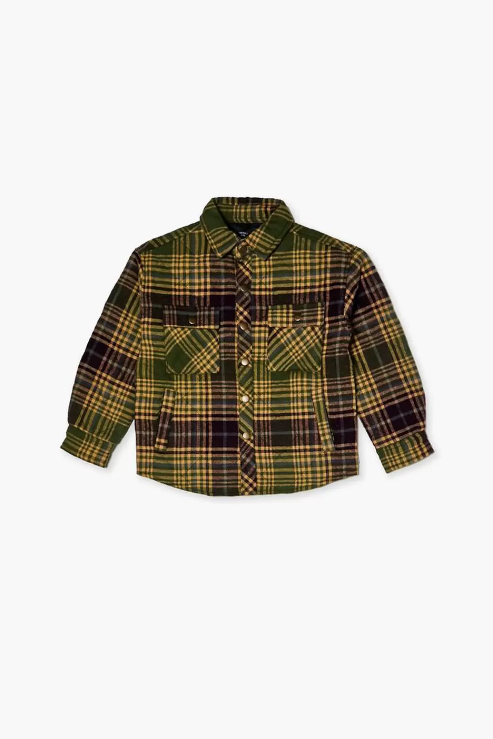 Jackets + Outerwear>Forever 21 Kids Plaid Shacket (Girls + Boys) Green/Multi