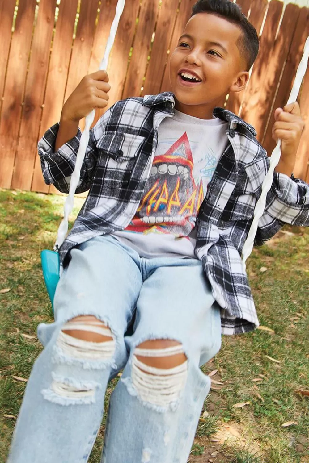 Tops>Forever 21 Kids Plaid Shirt (Girls + Boys) Cream/Black