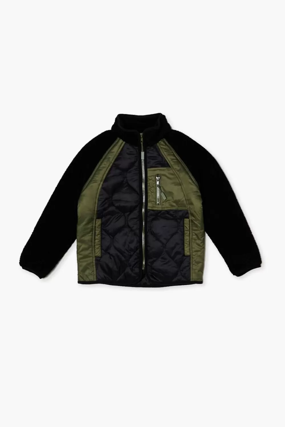 Jackets + Outerwear>Forever 21 Kids Quilted Bomber Jacket (Girls + Boys) Black/Multi
