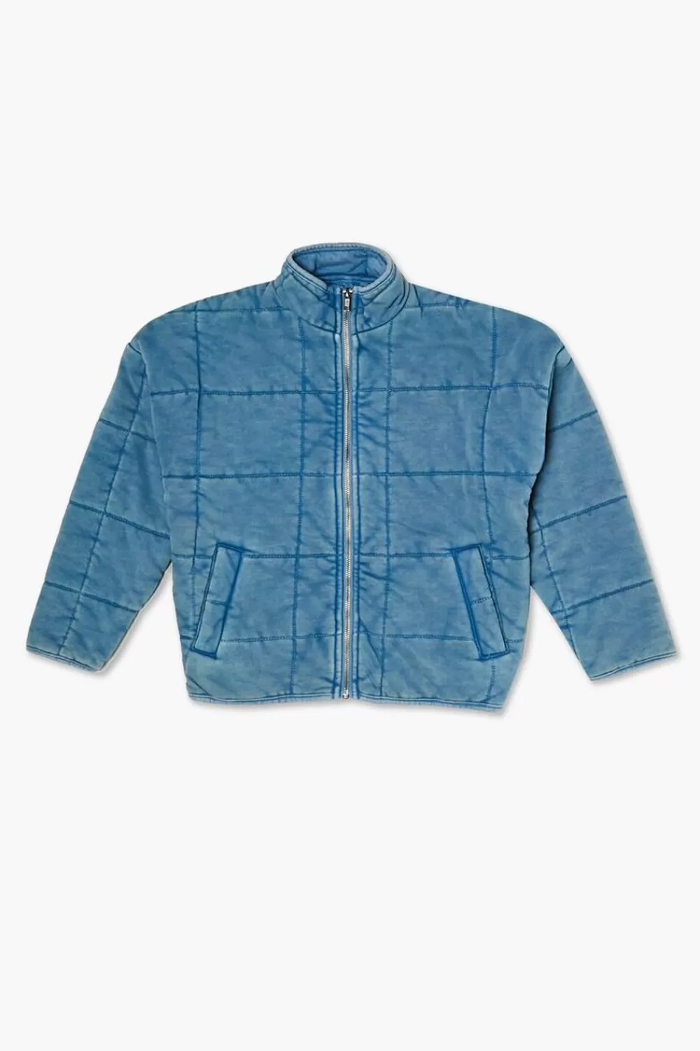 Jackets + Outerwear>Forever 21 Kids Quilted Zip-Up Jacket (Girls + Boys) Teal