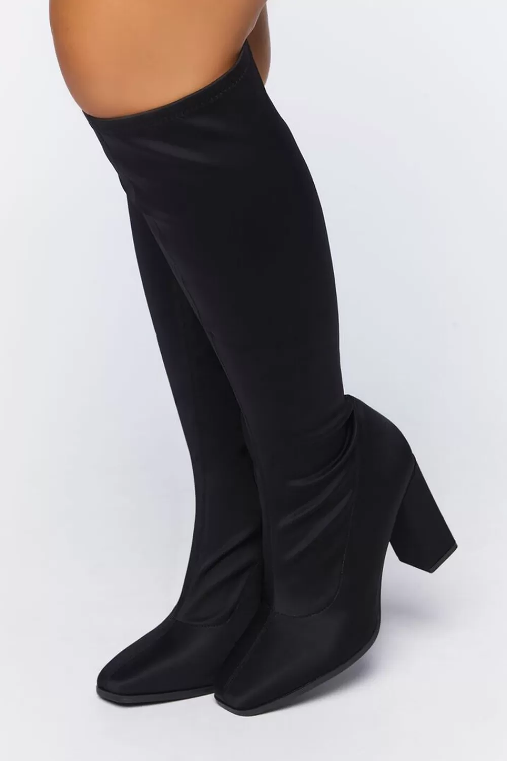 Boots + Booties>Forever 21 Knee-High Block Heel Boots (Wide) Black