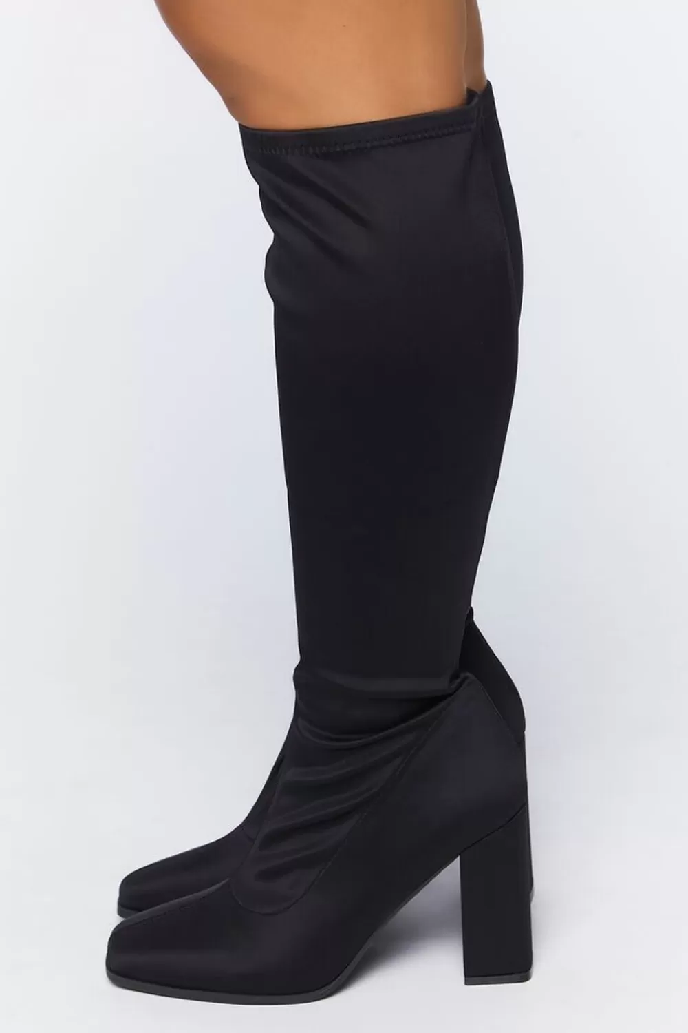 Boots + Booties>Forever 21 Knee-High Block Heel Boots (Wide) Black
