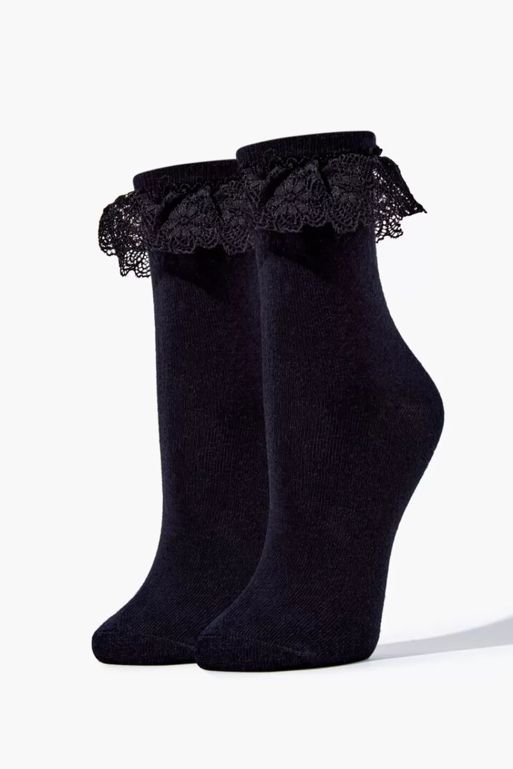 Socks + Tights>Forever 21 Lace-Trim Crew Socks Black
