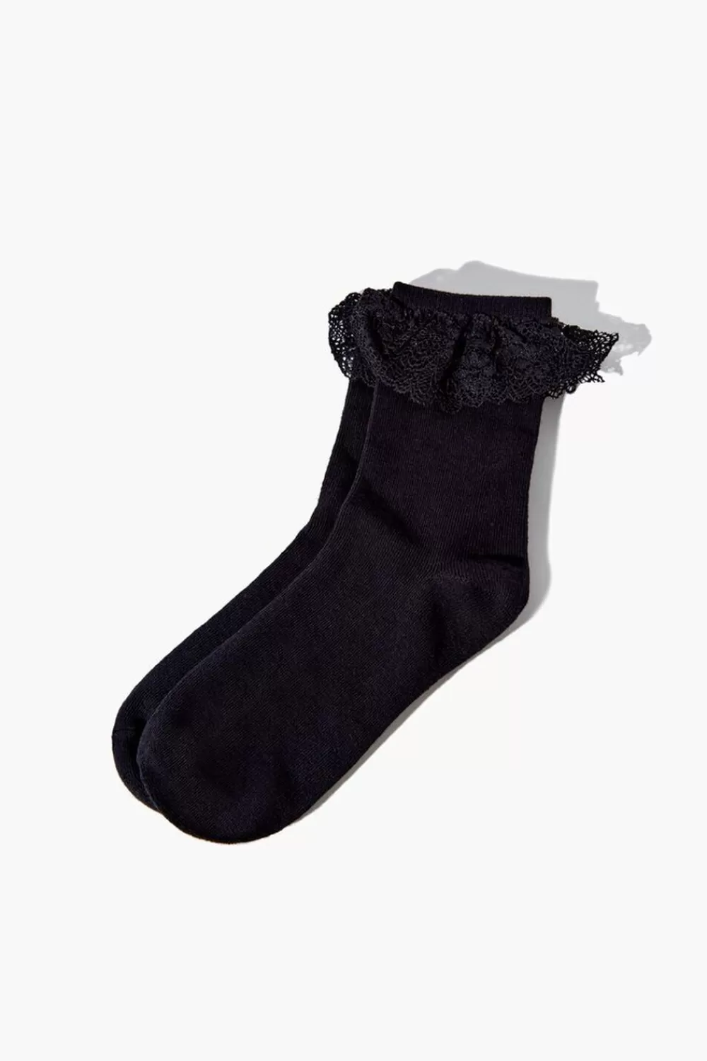 Socks + Tights>Forever 21 Lace-Trim Crew Socks Black