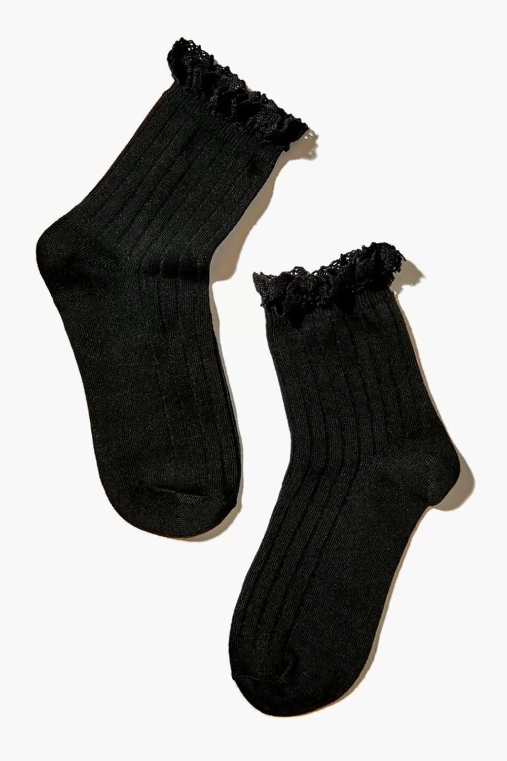Socks + Tights>Forever 21 Lace-Trim Crew Socks Black