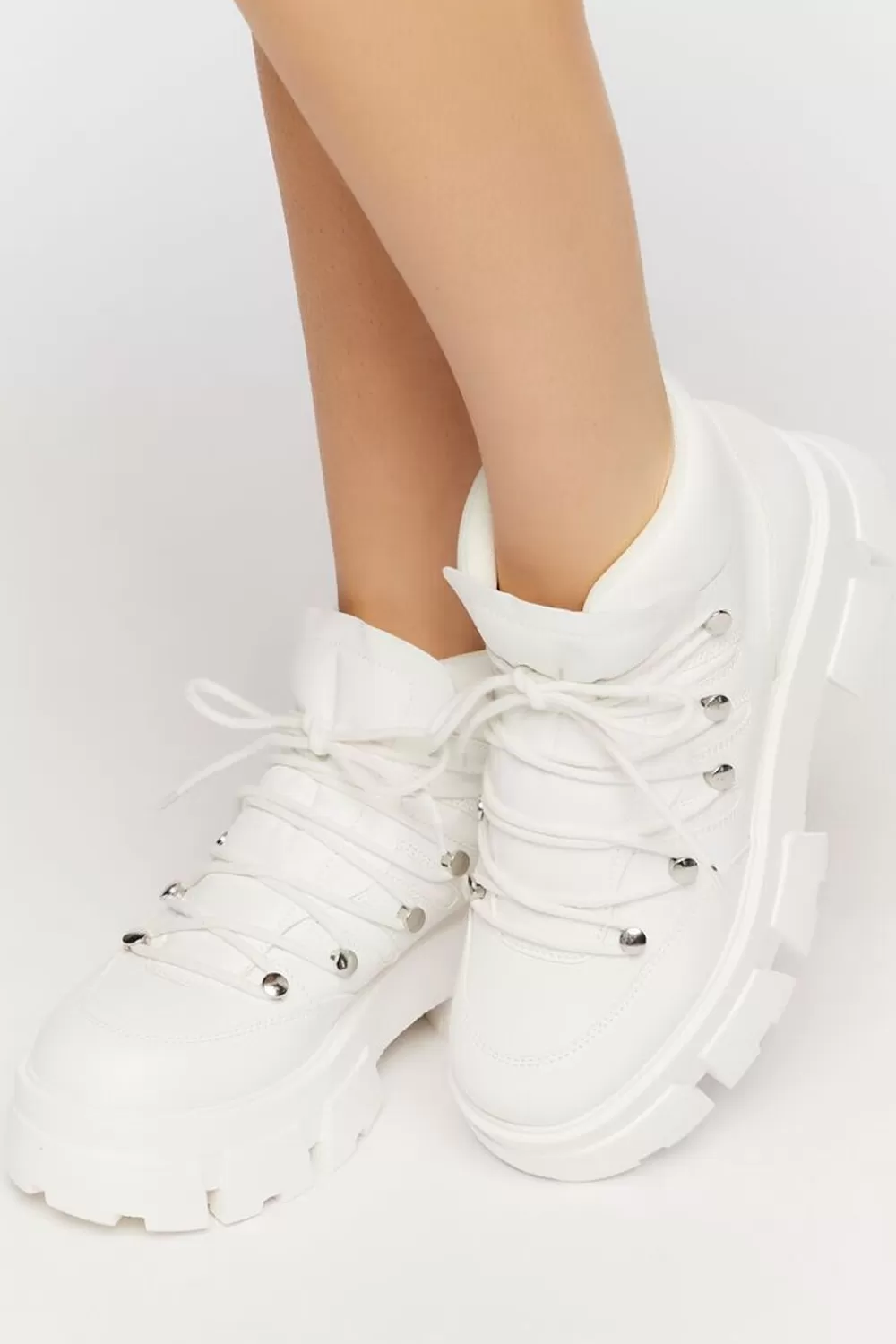 Boots + Booties>Forever 21 Lace-Up Lug Sole Ankle Booties White