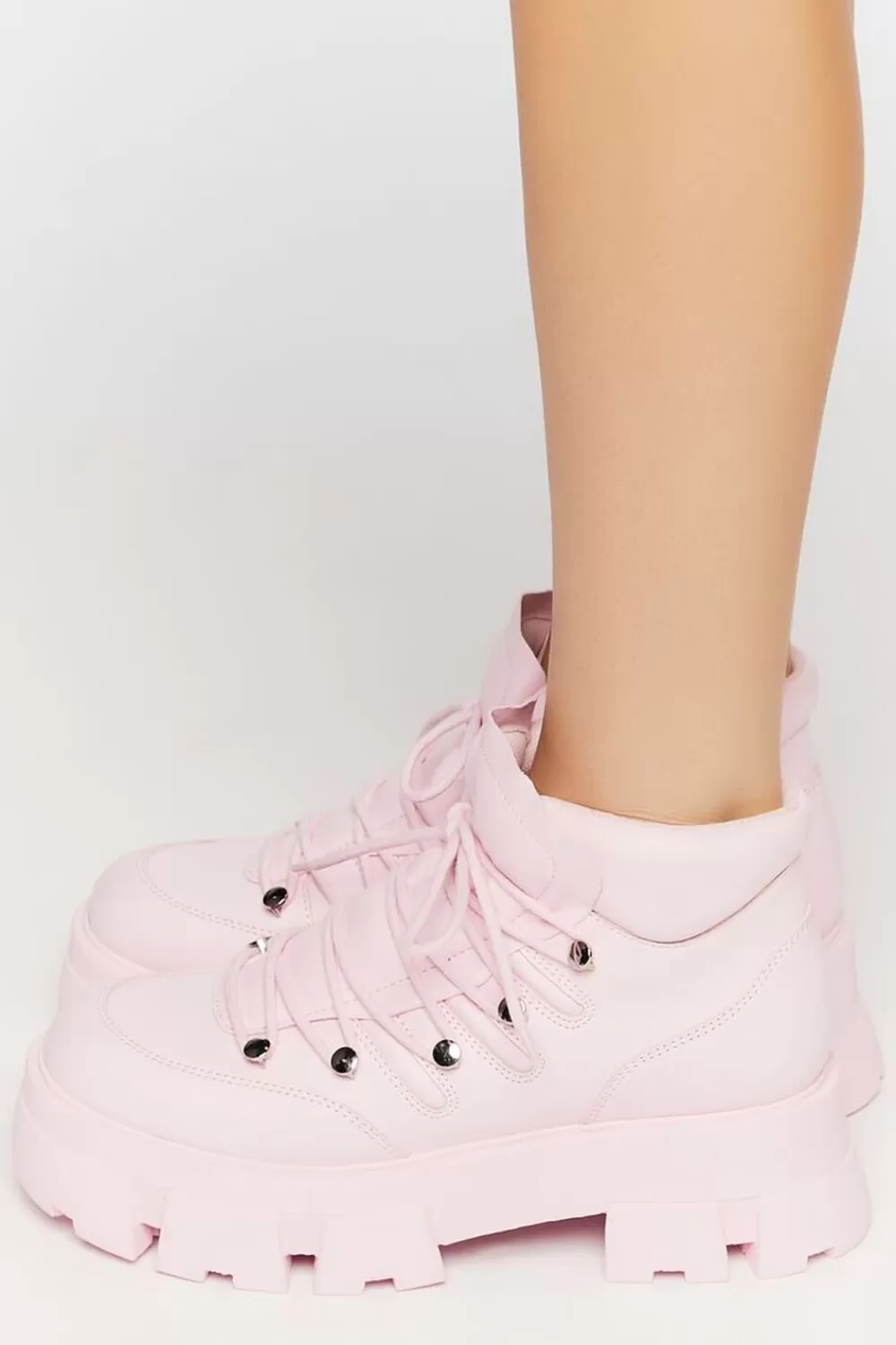 Boots + Booties>Forever 21 Lace-Up Lug Sole Ankle Booties Pink