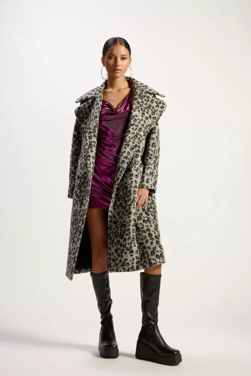 Jackets + Outerwear>Forever 21 Leopard Print Duster Coat Grey/Multi
