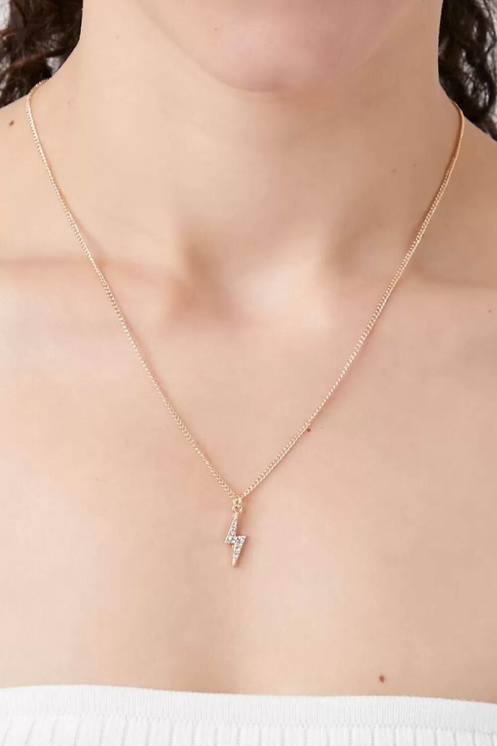 Necklaces>Forever 21 Lightning Bolt Charm Necklace Gold/Clear
