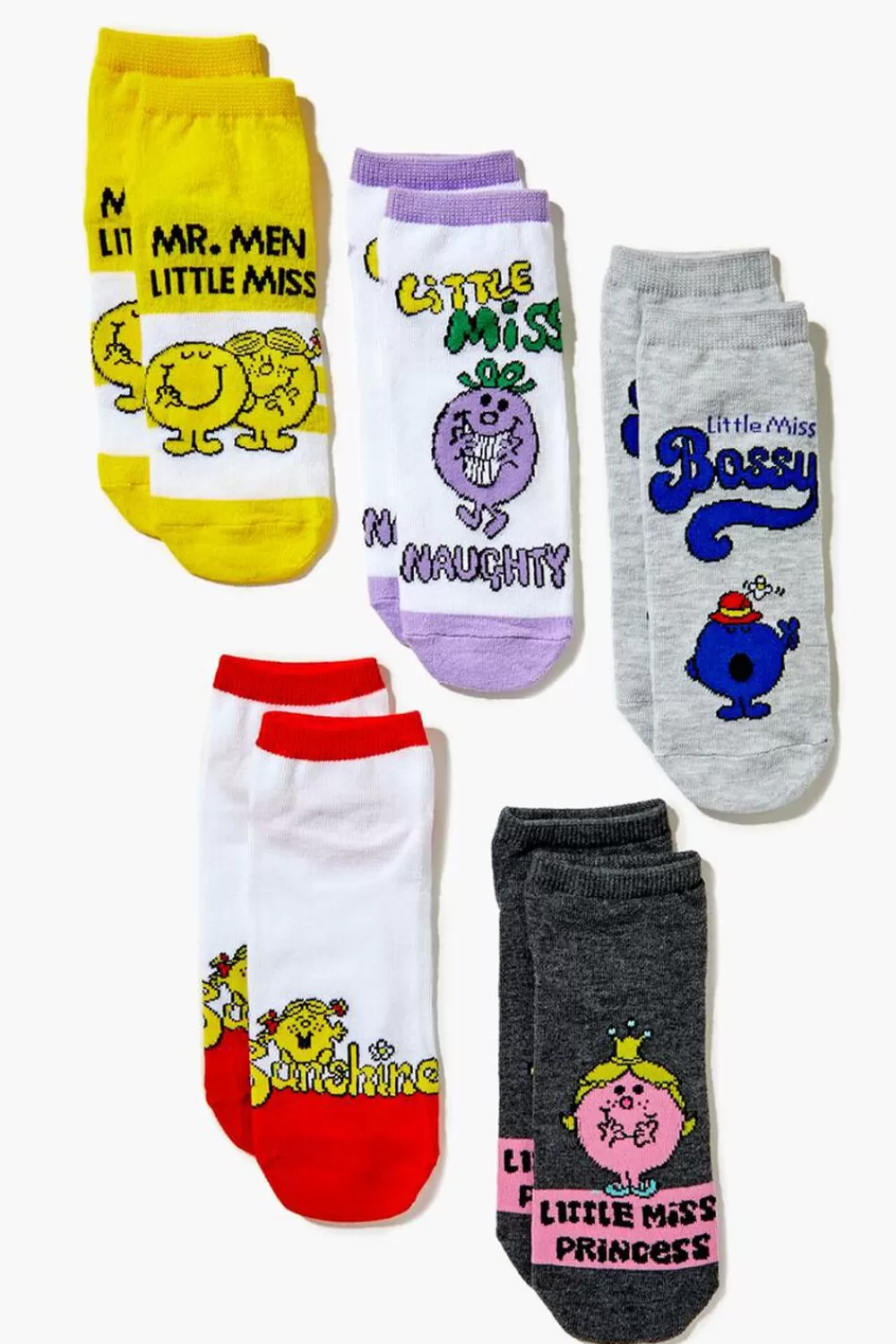 Socks + Tights>Forever 21 Little Miss Graphic Ankle Socks Set - 5 Pack Yellow/Multi