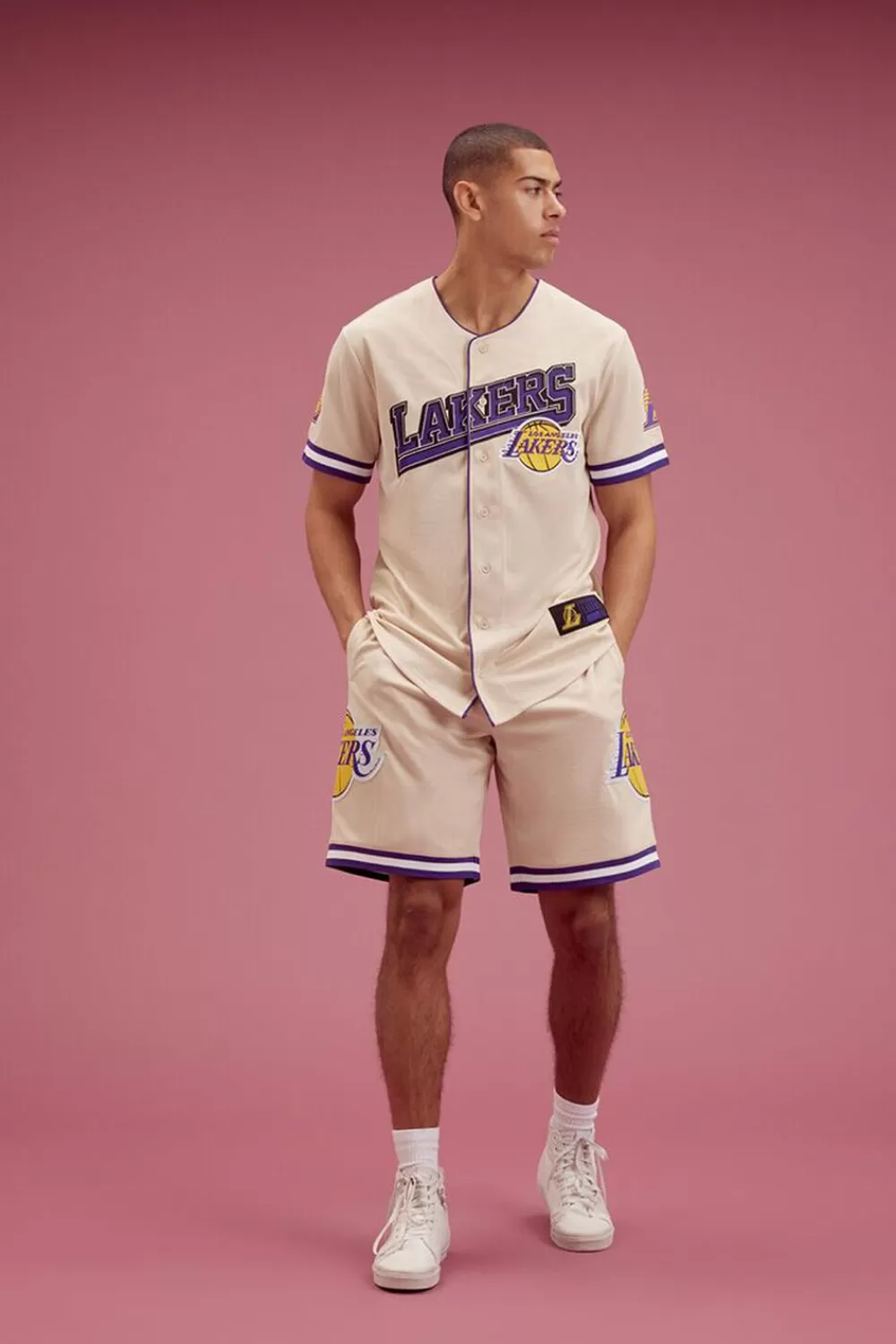 Activewear + Athletic>Forever 21 Los Angeles Lakers Basketball Shorts Taupe/Multi