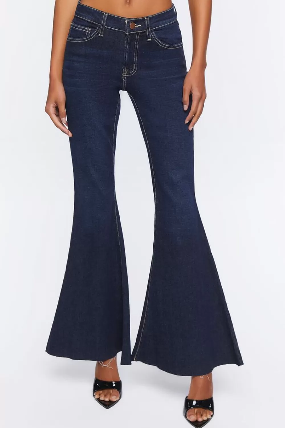 Bottoms>Forever 21 Low-Rise Flare Jeans Dark Denim