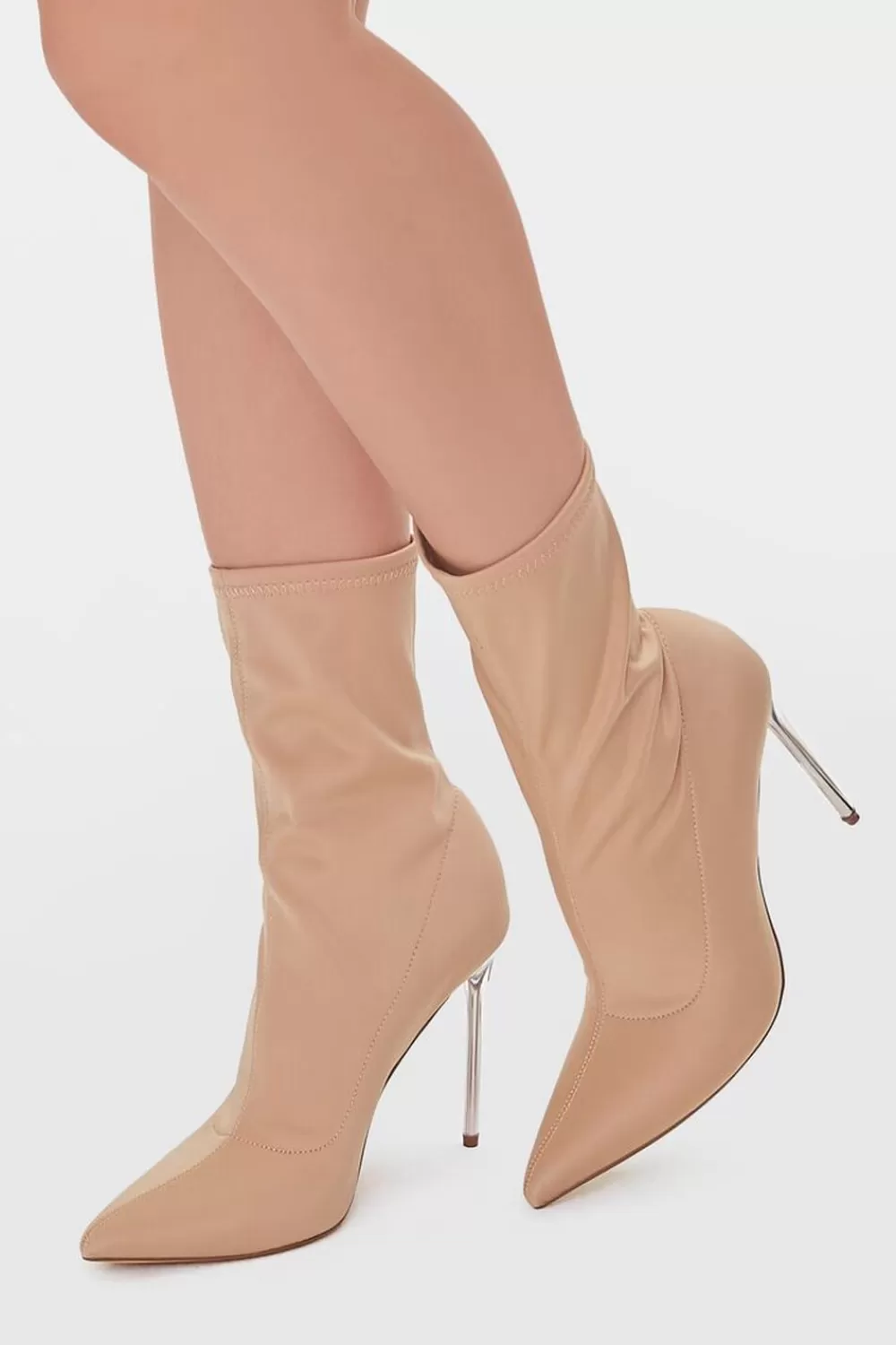 Boots + Booties>Forever 21 Lucite Stiletto Sock Booties Nude