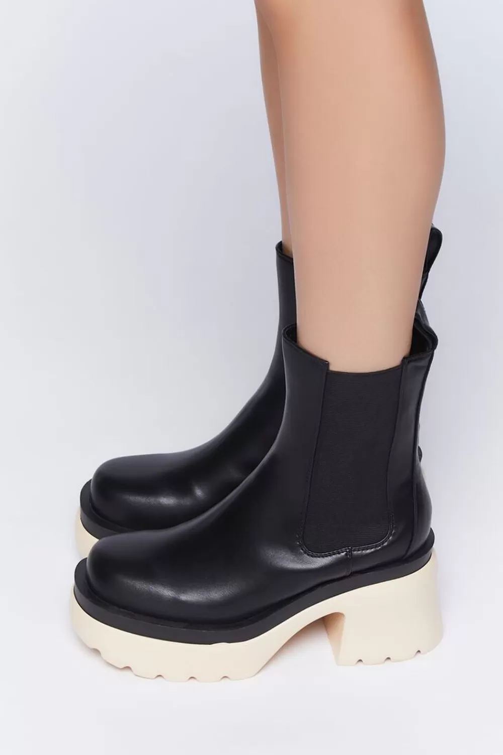 Boots + Booties>Forever 21 Lug-Sole Chelsea Boots Black/Cream