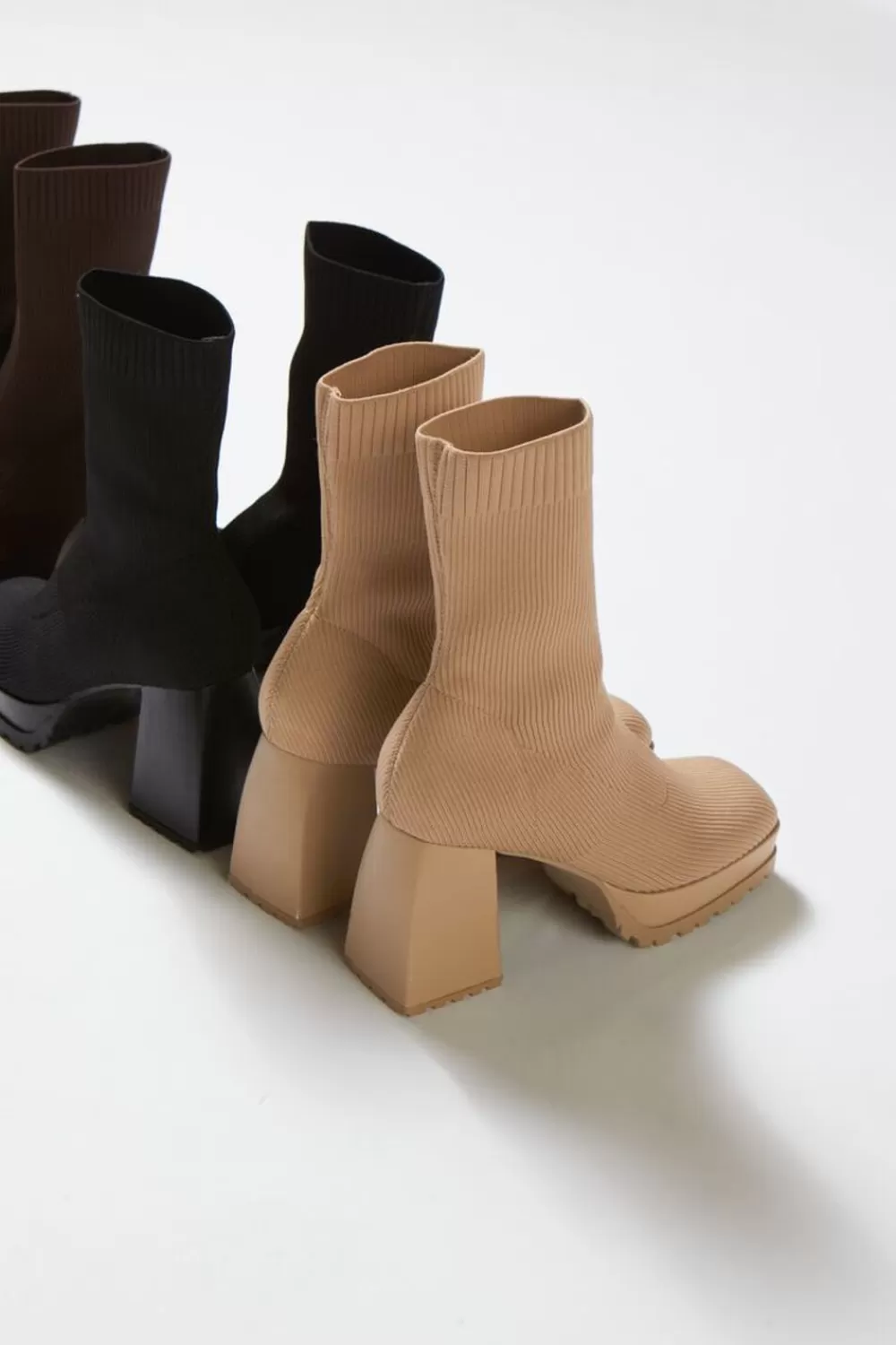 Boots + Booties>Forever 21 Lug-Sole Sock Booties Nude