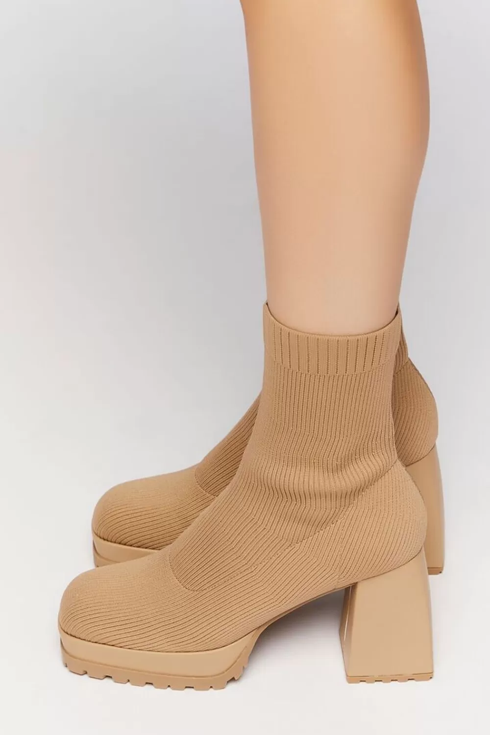 Boots + Booties>Forever 21 Lug-Sole Sock Booties Nude