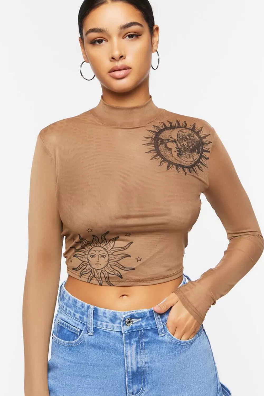Forever 21 Mesh Sun & Moon Mock Neck Top | Women Tops