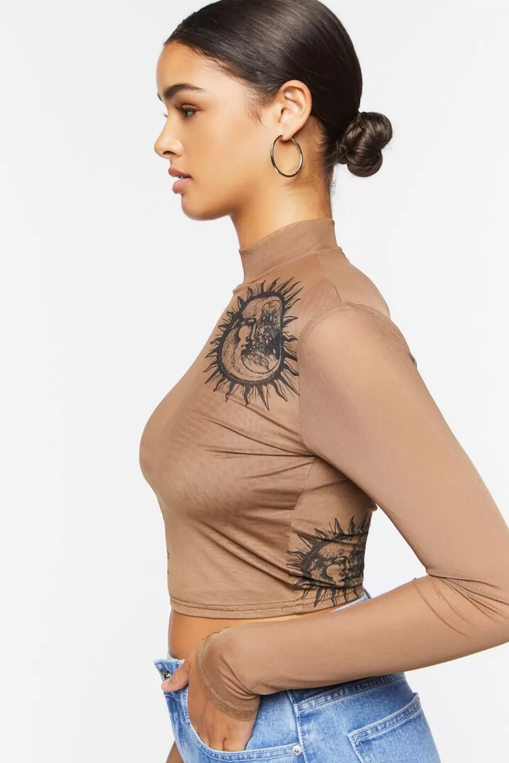 Forever 21 Mesh Sun & Moon Mock Neck Top | Women Tops