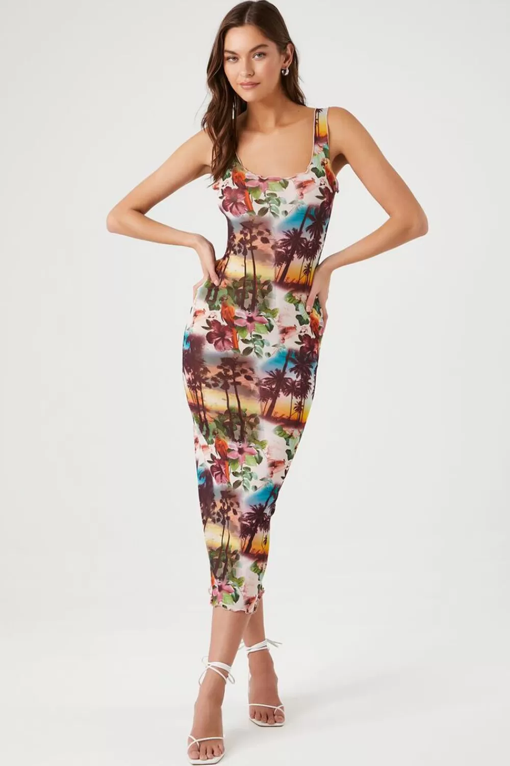Forever 21 Mesh Tropical Print Midi Dress | Women Dresses
