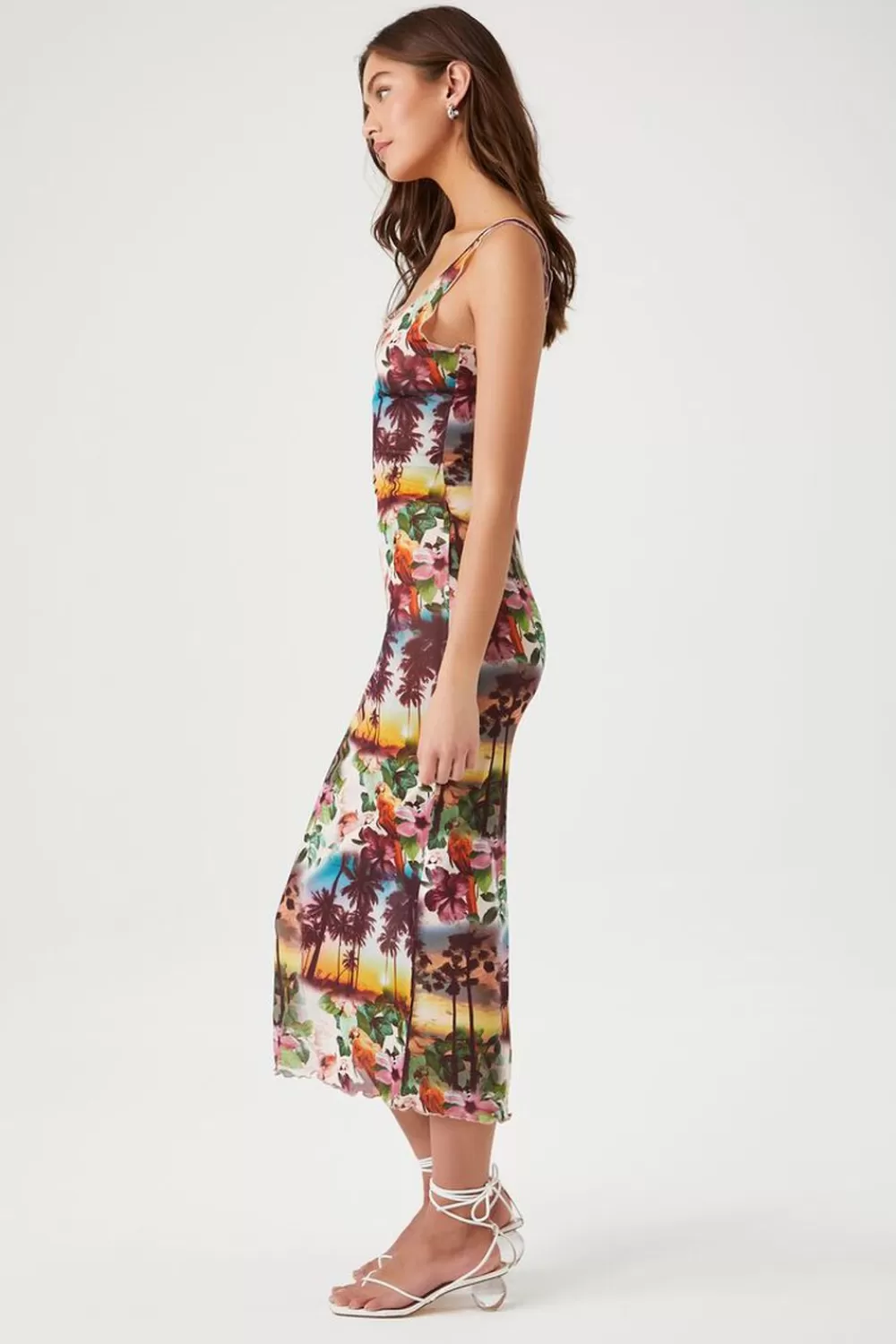Forever 21 Mesh Tropical Print Midi Dress | Women Dresses