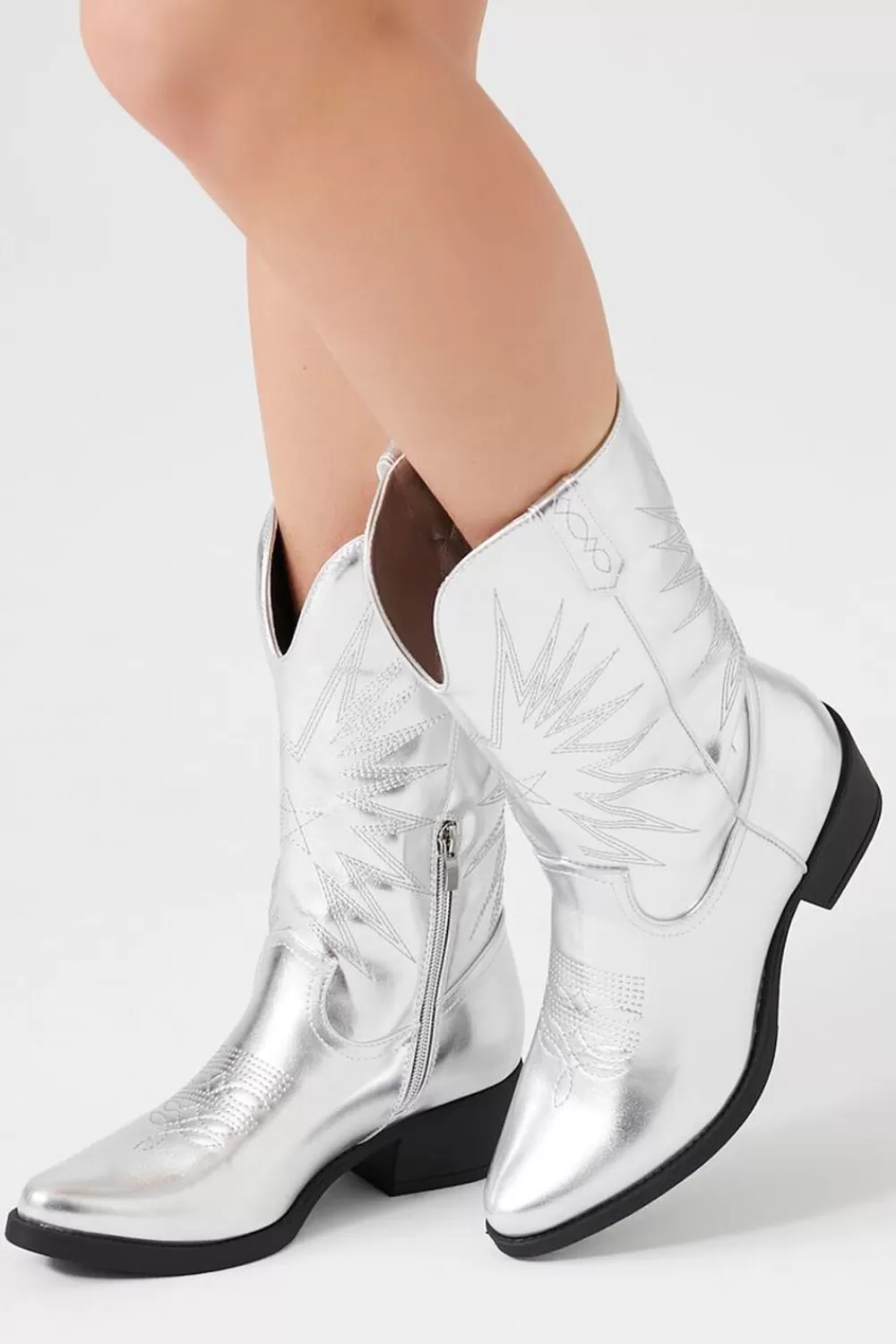 Boots + Booties>Forever 21 Metallic Cowboy Boots Silver