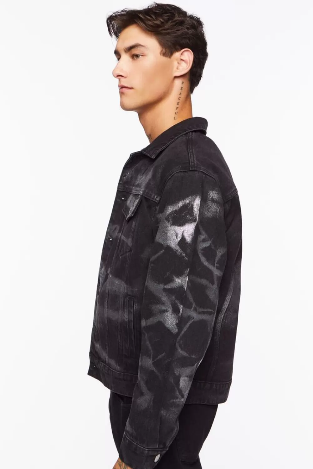 Jackets + Outerwear>Forever 21 Metallic Denim Trucker Jacket Black