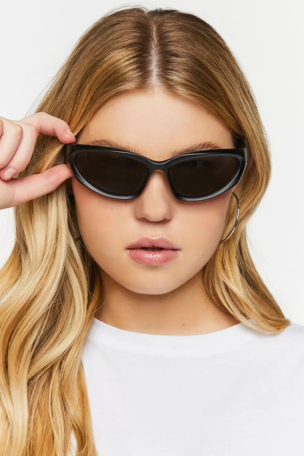 Sunglasses + Readers>Forever 21 Metallic Shield Sunglasses Black/Black