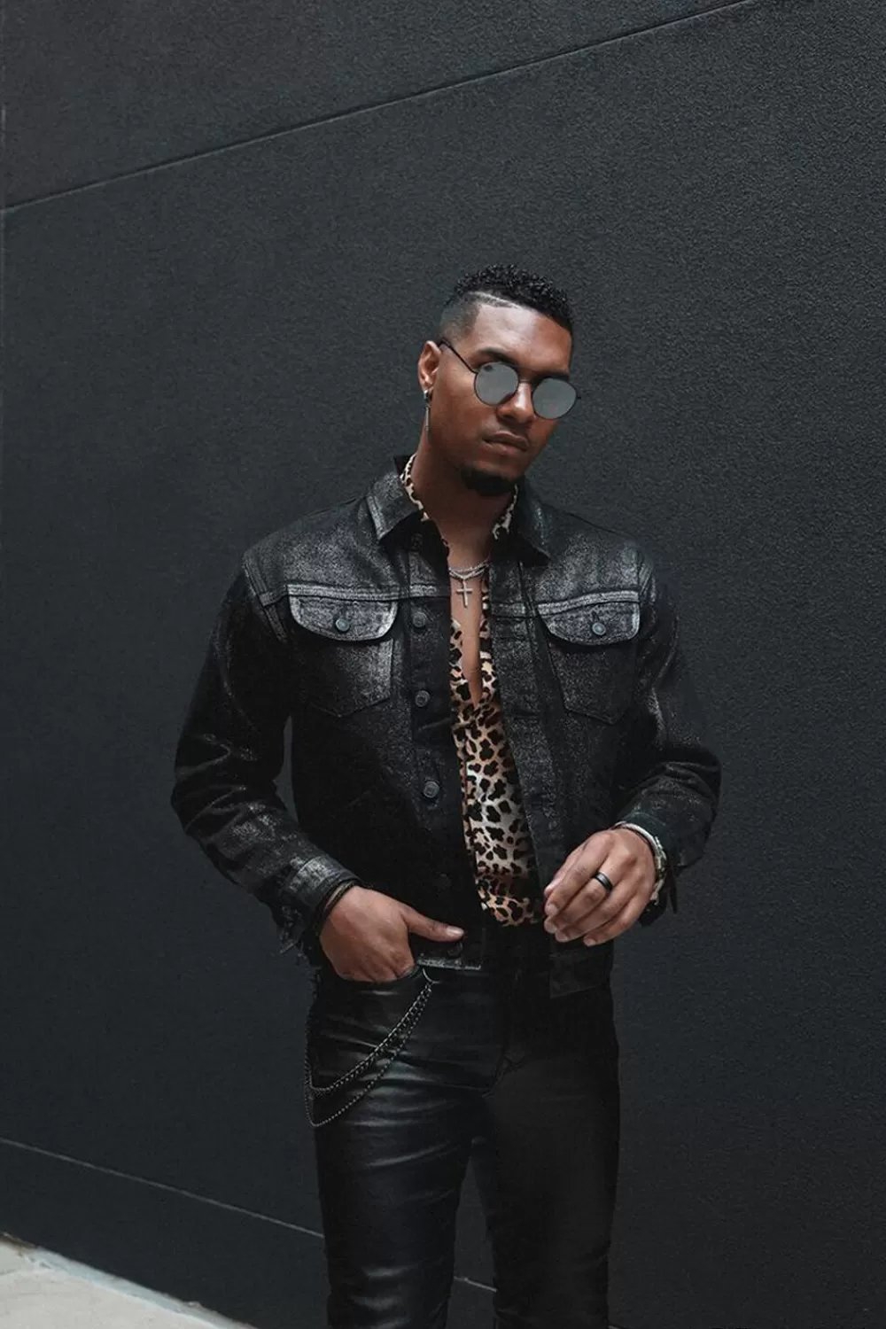 Jackets + Outerwear>Forever 21 Metallic Wash Denim Jacket Black