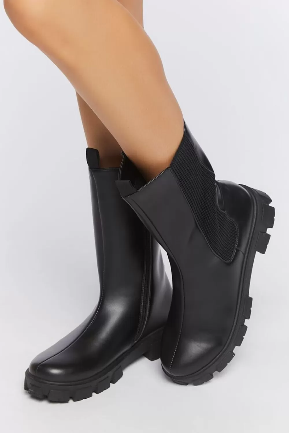 Boots + Booties>Forever 21 Mid-Calf Chelsea Boots Black/Black
