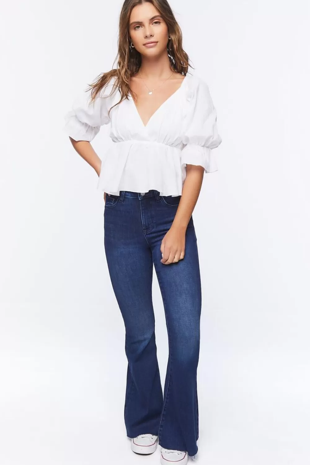 Bottoms>Forever 21 Mid-Rise Flare Jeans Dark Denim