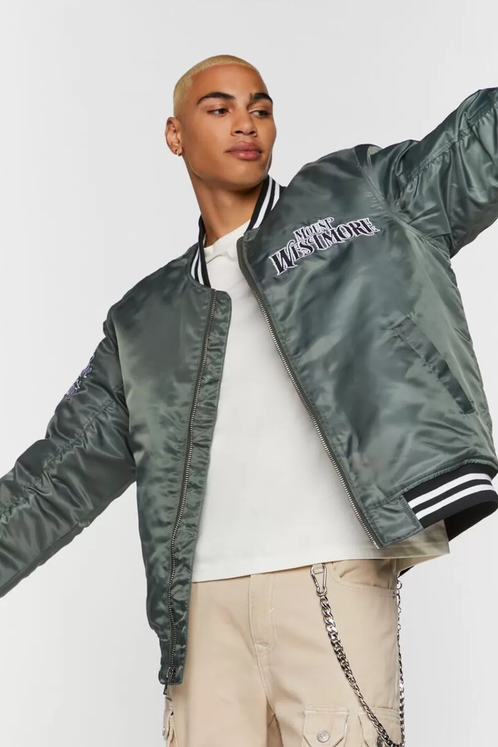 Jackets + Outerwear>Forever 21 Mount Westmore Embroidered Varsity Jacket Olive/Multi