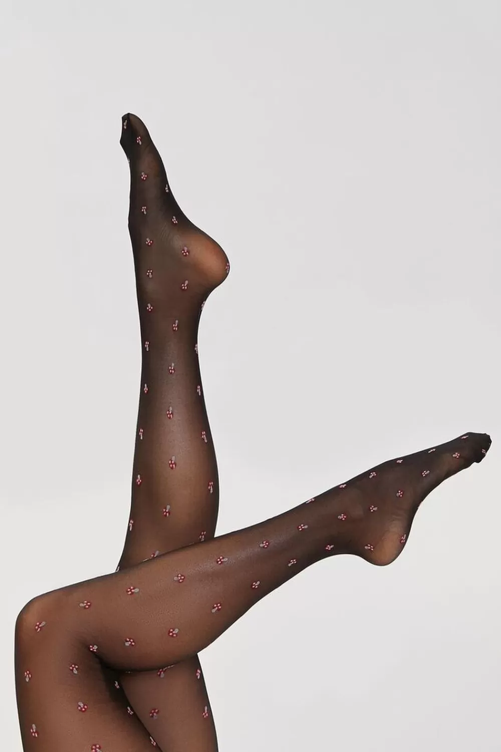 Socks + Tights>Forever 21 Mushroom Print Tights Black/Red