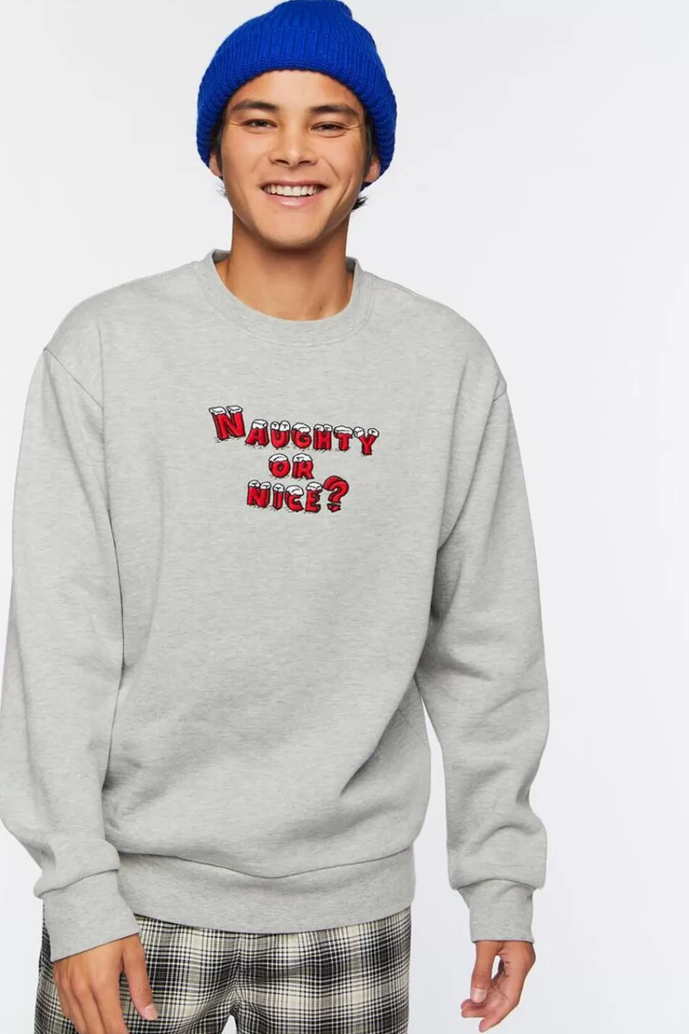 Graphic Tees>Forever 21 Naughty Or Nice Graphic Pullover Heather Grey/Multi