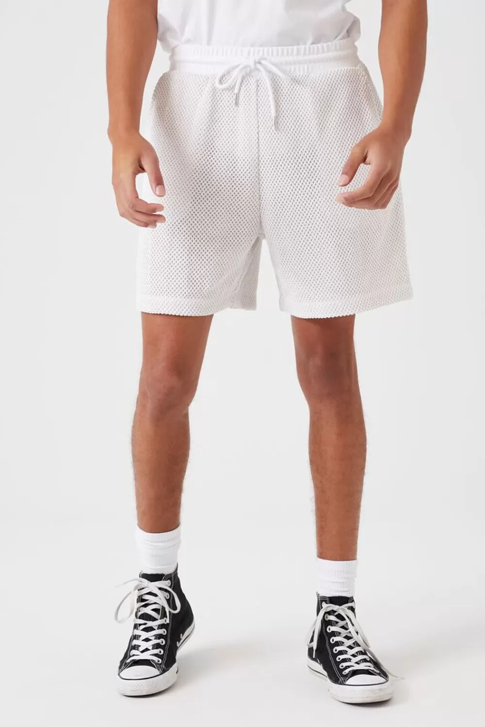 Activewear + Athletic>Forever 21 Netted Drawstring Shorts Cream