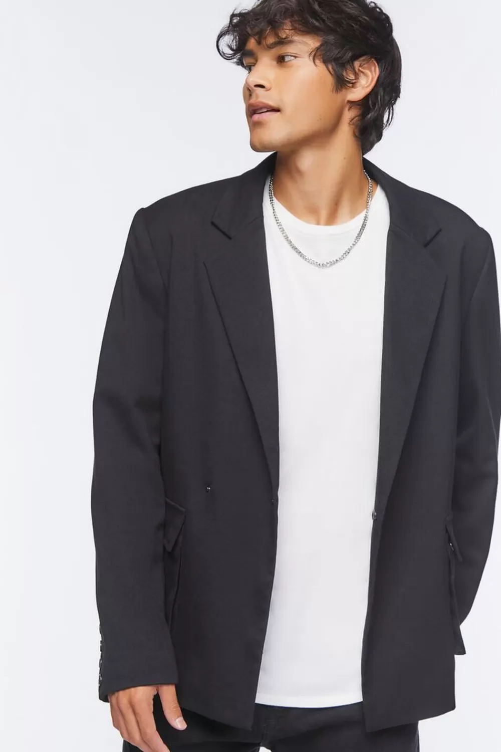 Jackets + Outerwear>Forever 21 Notched Button-Front Blazer Black