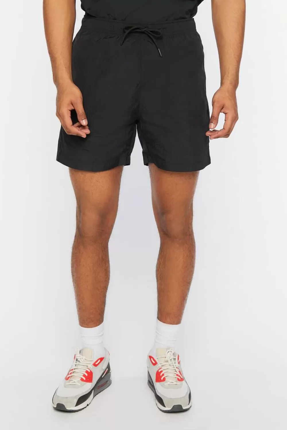 Activewear + Athletic>Forever 21 Nylon Drawstring Flap-Pocket Shorts Black