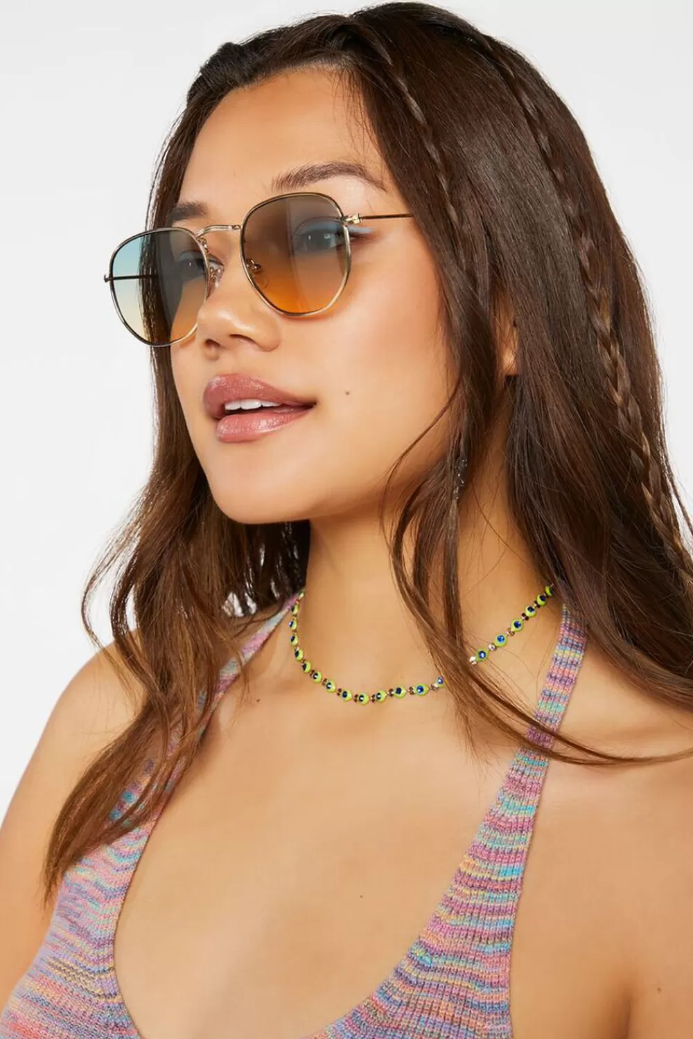 Sunglasses + Readers>Forever 21 Ombre Round Sunglasses Gold/Green