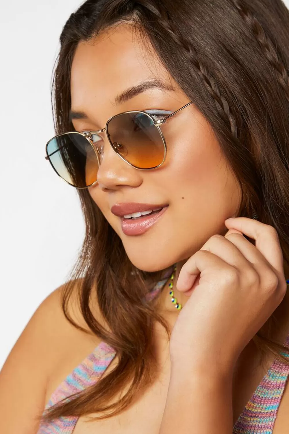 Sunglasses + Readers>Forever 21 Ombre Round Sunglasses Gold/Green