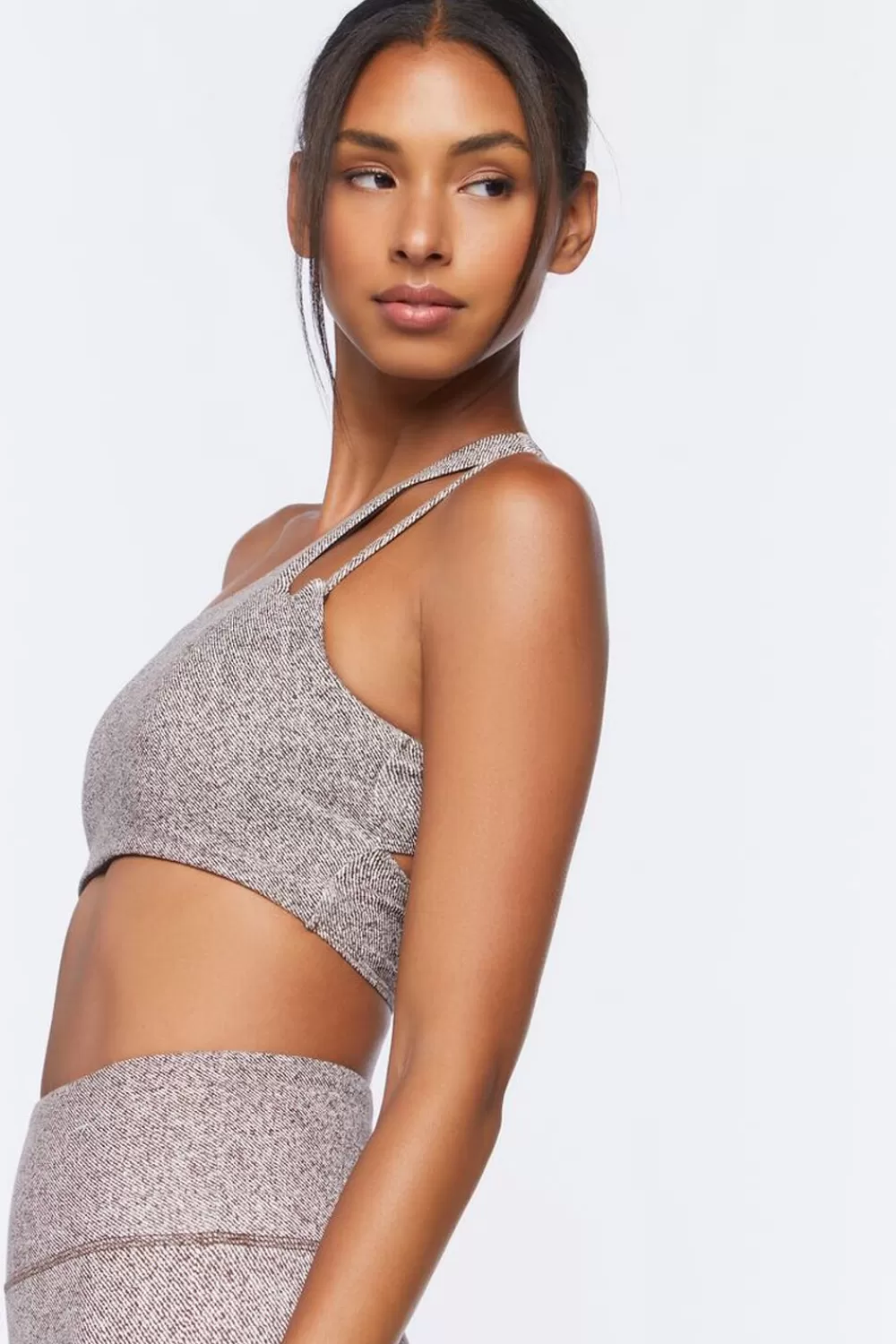 Activewear>Forever 21 One-Shoulder Cutout Sports Bra Turkish Coffee