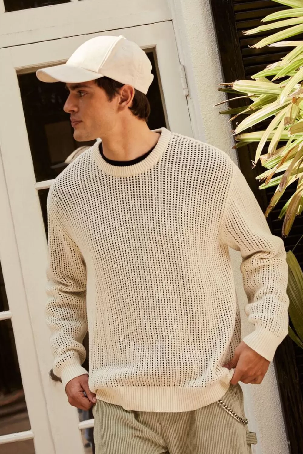 Sweaters + Cardigans>Forever 21 Open-Knit Crew Sweater Cream