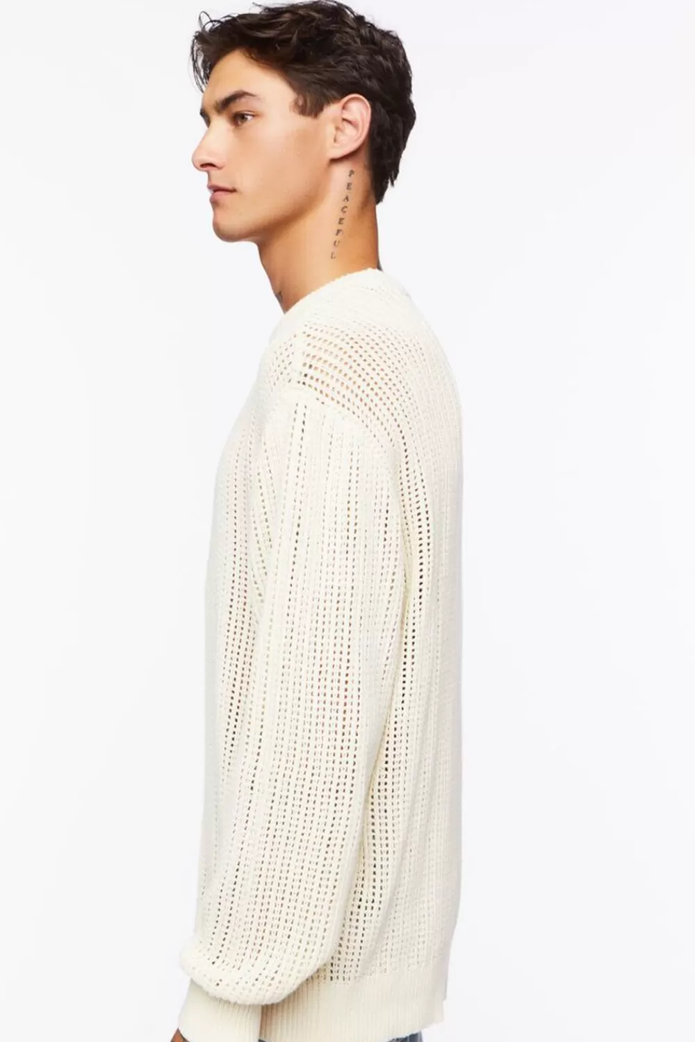 Sweaters + Cardigans>Forever 21 Open-Knit Crew Sweater Cream