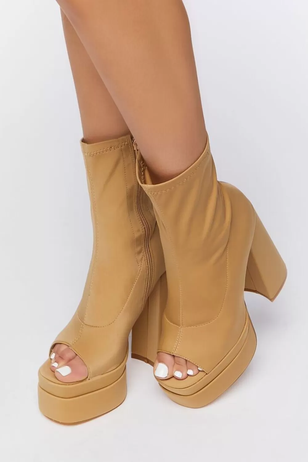 Wedges + Platforms>Forever 21 Open-Toe Sock Booties Nude