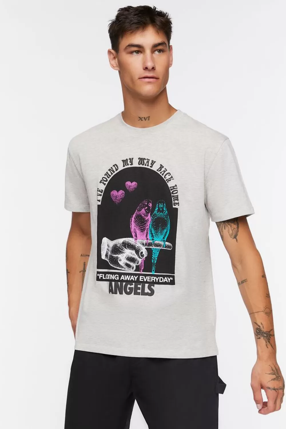 Graphic Tees>Forever 21 Organically Grown Cotton Graphic Tee Heather Grey/Multi