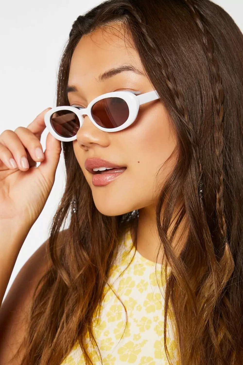 Sunglasses + Readers>Forever 21 Oval Tinted Sunglasses White/Brown