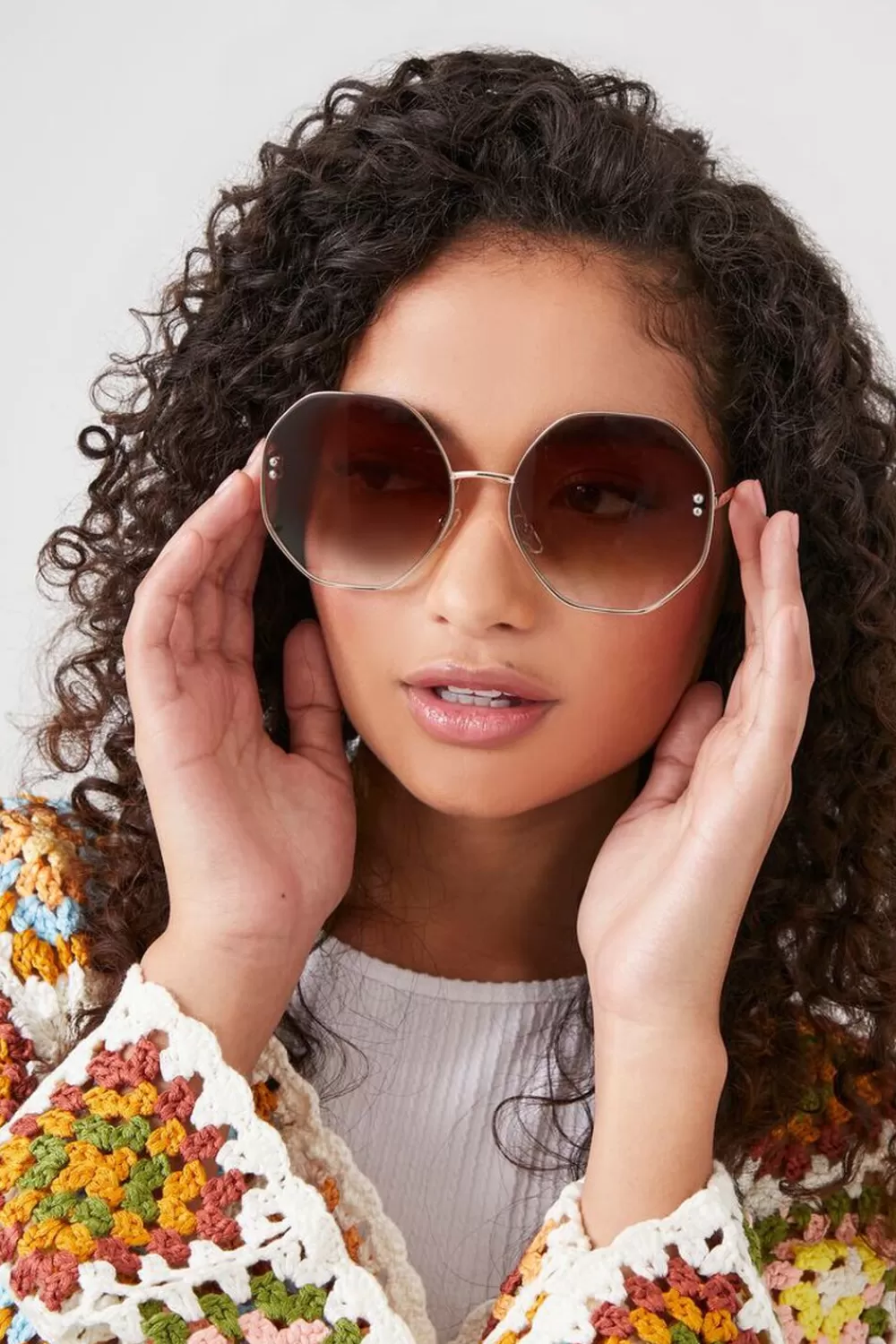 Sunglasses + Readers>Forever 21 Oversized Round Sunglasses Gold/Brown