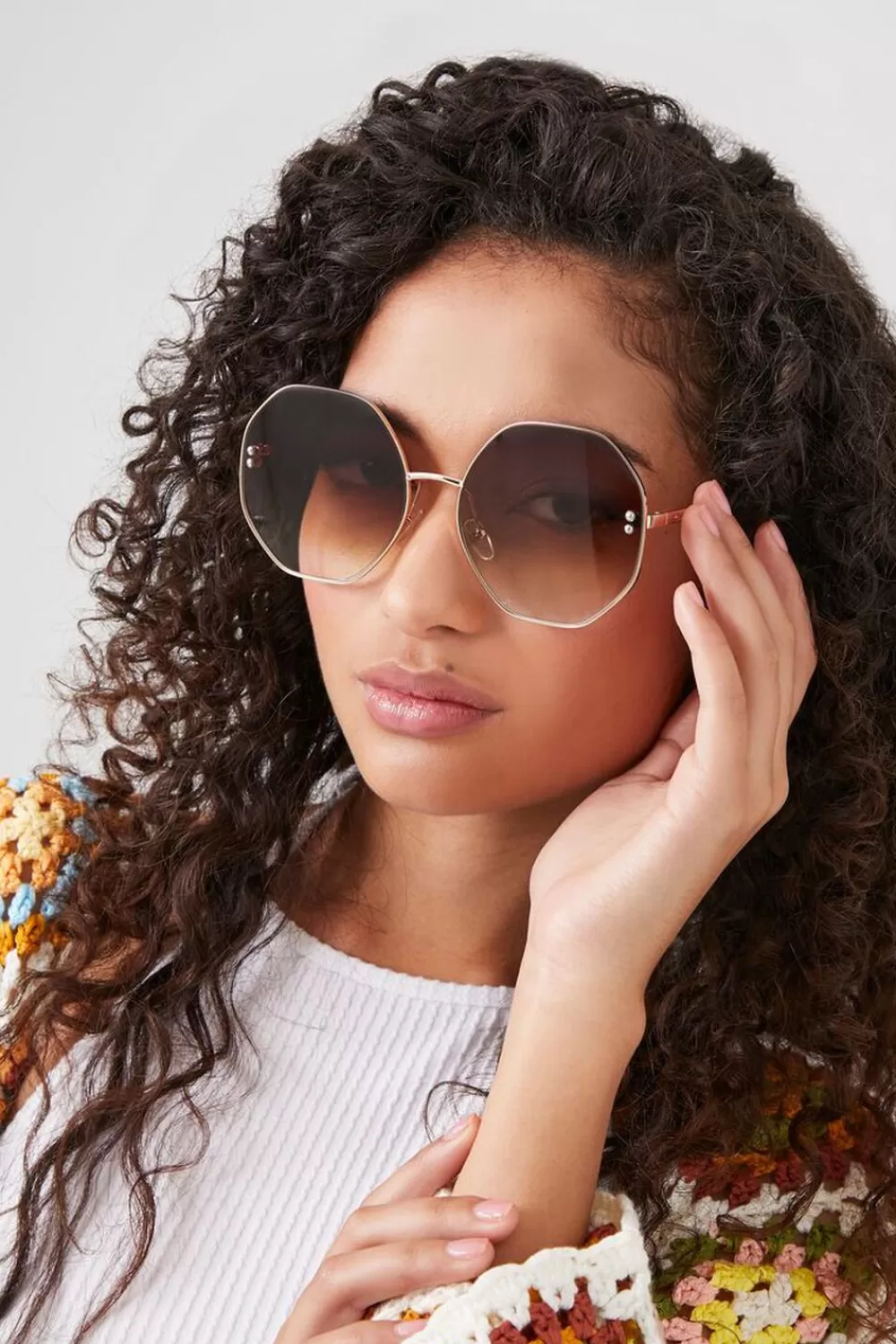 Sunglasses + Readers>Forever 21 Oversized Round Sunglasses Gold/Brown