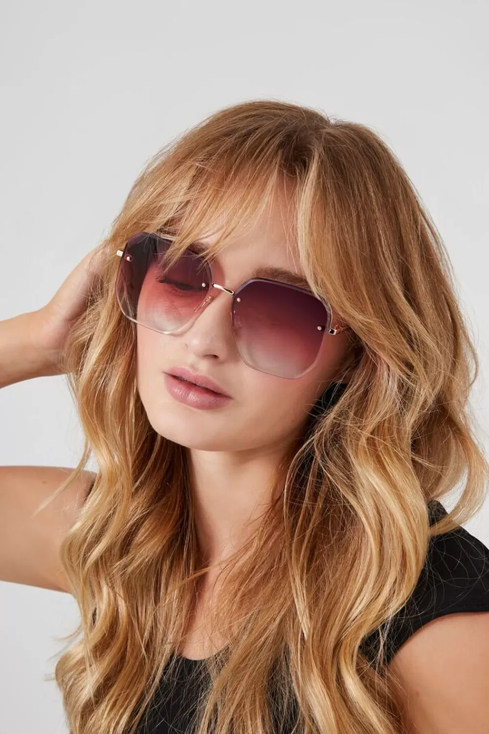 Sunglasses + Readers>Forever 21 Oversized Square Sunglasses Gold/Pink