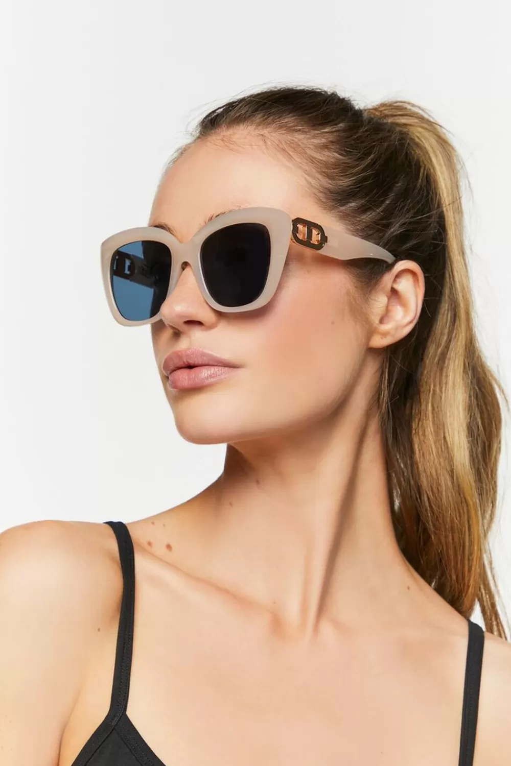 Sunglasses + Readers>Forever 21 Oversized Square Sunglasses Nude/Black
