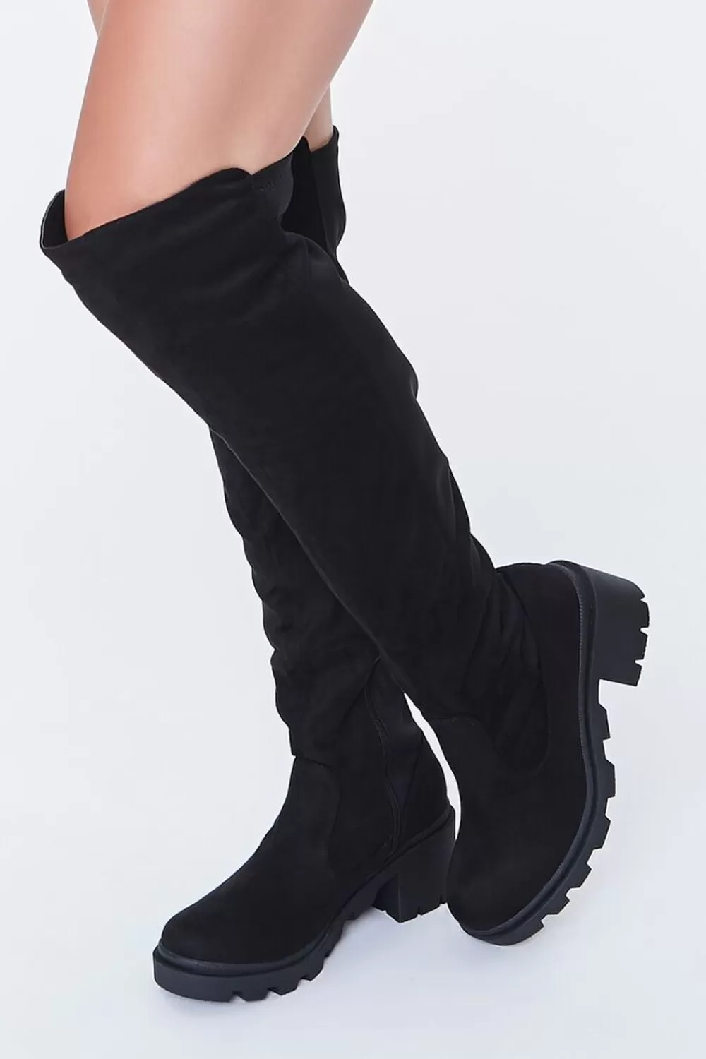 Boots + Booties>Forever 21 Over-The-Knee Lug-Sole Boots Black