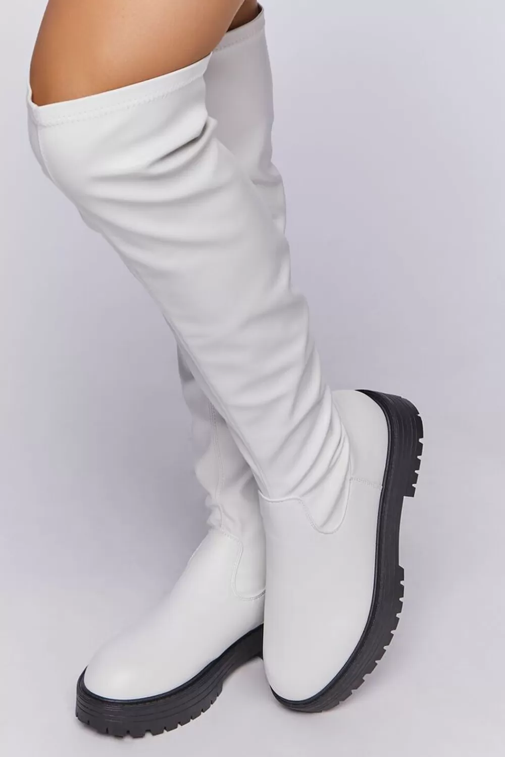 Boots + Booties>Forever 21 Over-The-Knee Lug-Sole Boots White